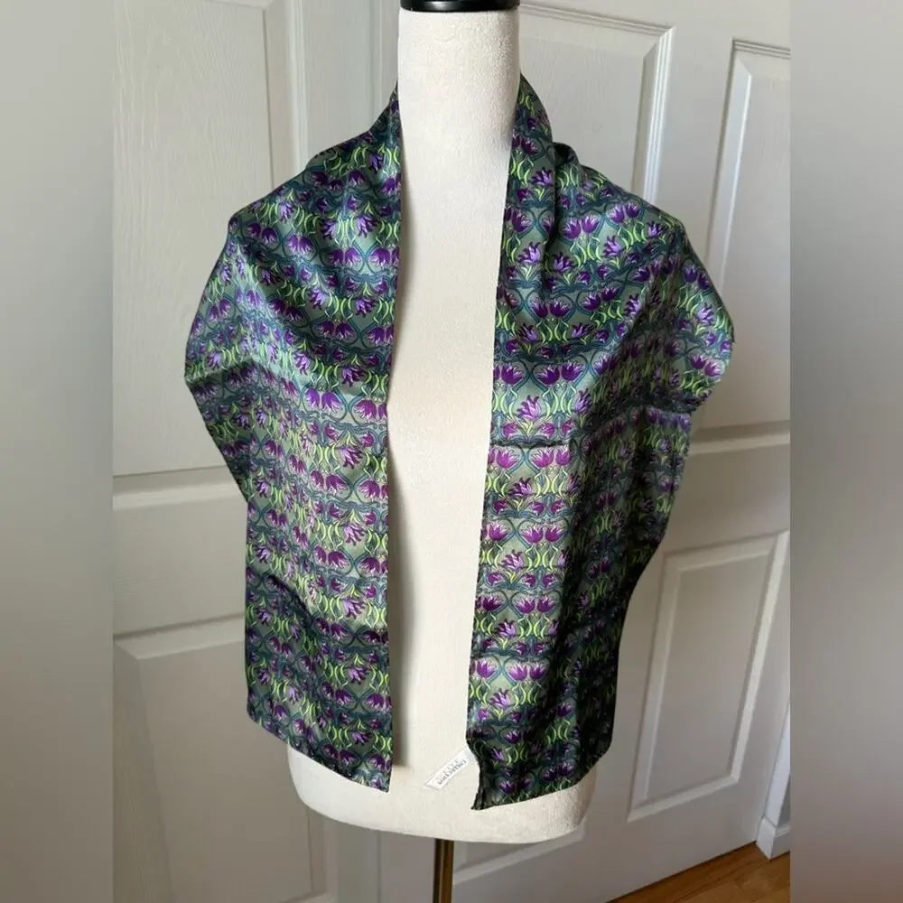Collection XIIX Floral Purple Tulip Print Scarf‎ Silky Feel Easter Spring